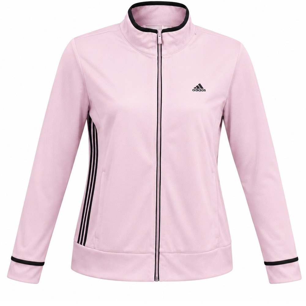 Adidas Track Jacket XL Pink Black Trim Full Zip 3 Stripe Athletic Activewear